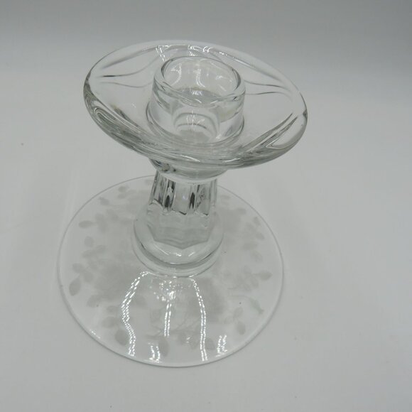 Fostoria 2960 1/2 Coronet Candle Holder 4" Clear Glass Etched Floral Rose Design - Picture 2 of 7